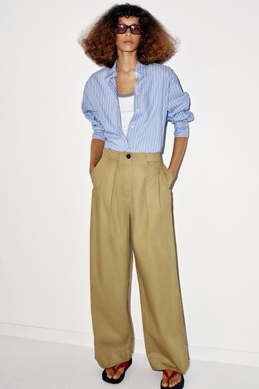 БРЮКИ BARREL С ЗАЩИПАМИ — ХАКИ от Zara