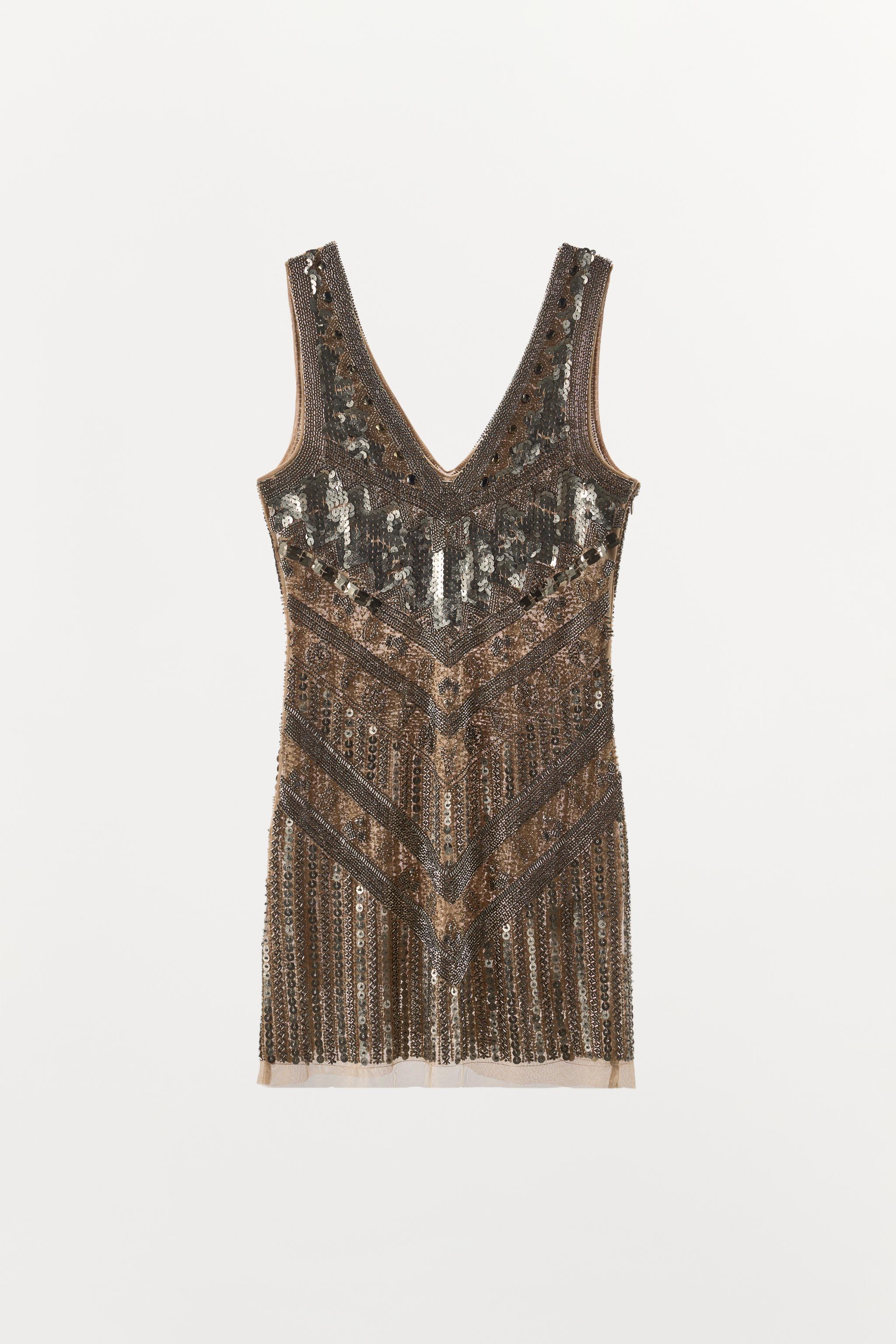 Женские платья Zara LIMITED EDITION BEADED SEQUIN MINI DRESS — фото 7
