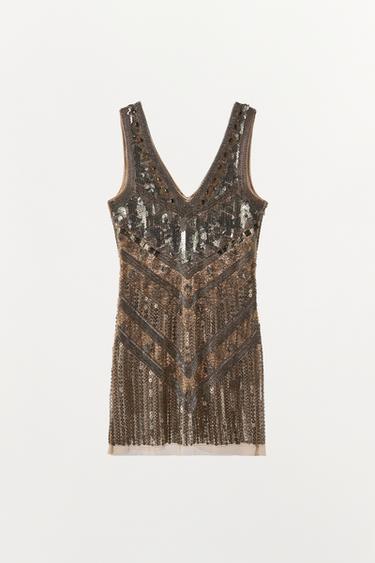 LIMITED EDITION MINI DRESS WITH BEADS AND SEQUINS - Silver by Zara - Image 6