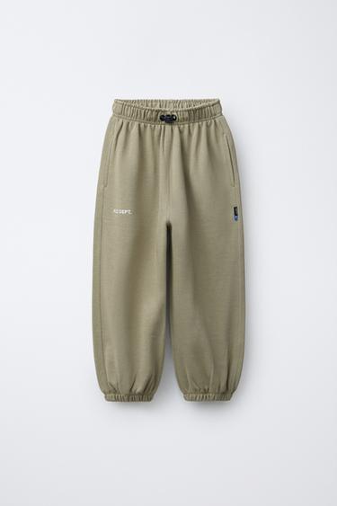 BALLOON PLUSH TROUSERS WITH SLOGAN - Olive green by Zara