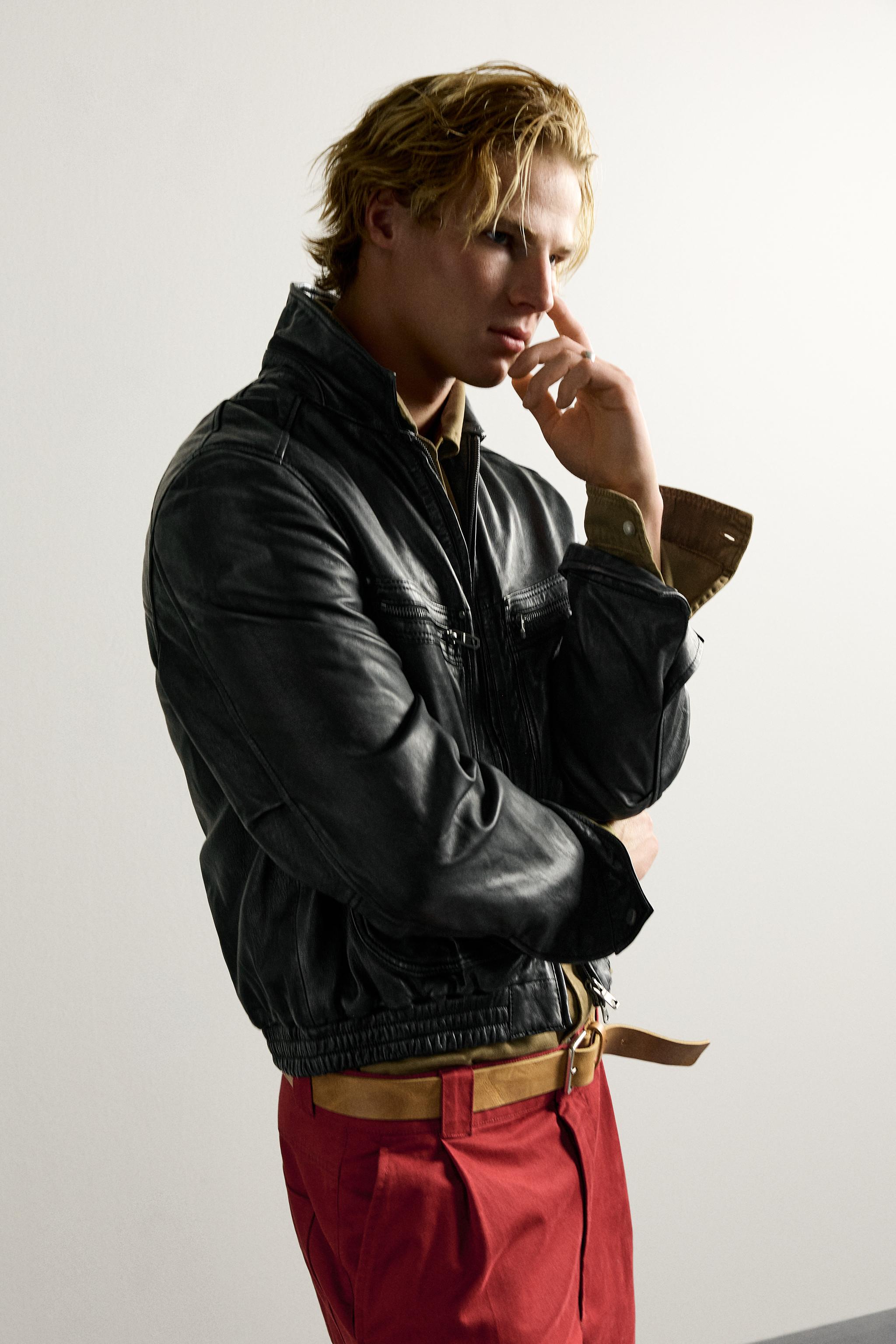 WASHED LEATHER CROPPED FIT JACKET