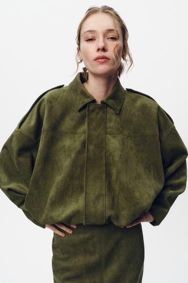 FAUX SUEDE BOMBER JACKET - mid khaki by Zara