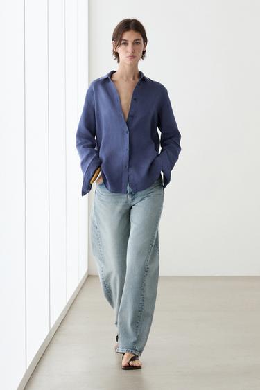 Zara Flowing 100% linen shirt - Bluish - Image 0