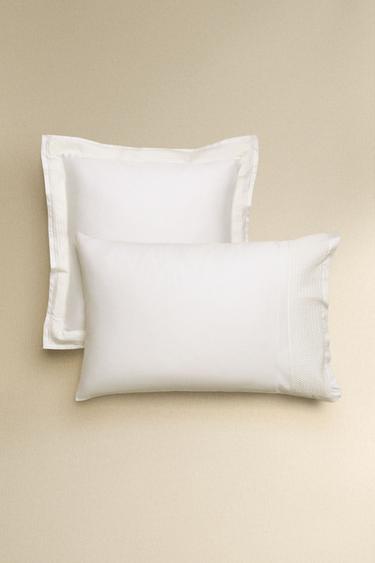 Zara BORDERED SATEEN PILLOWCASE - Oyster-white - Image 0