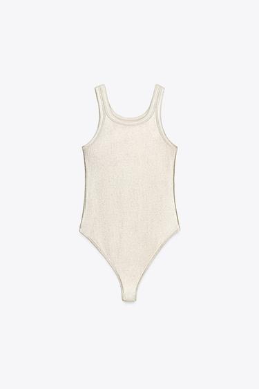 METALLIC RIBBED BODYSUIT - Golden by Zara - Image 6