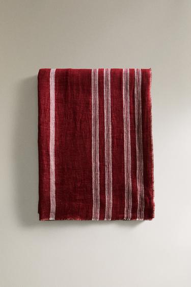 GESTREIFTE LEINENDECKE - Rot von Zara