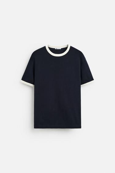 CAMISETA RIB CONTRASTE BÁSICA - Marino de Zara