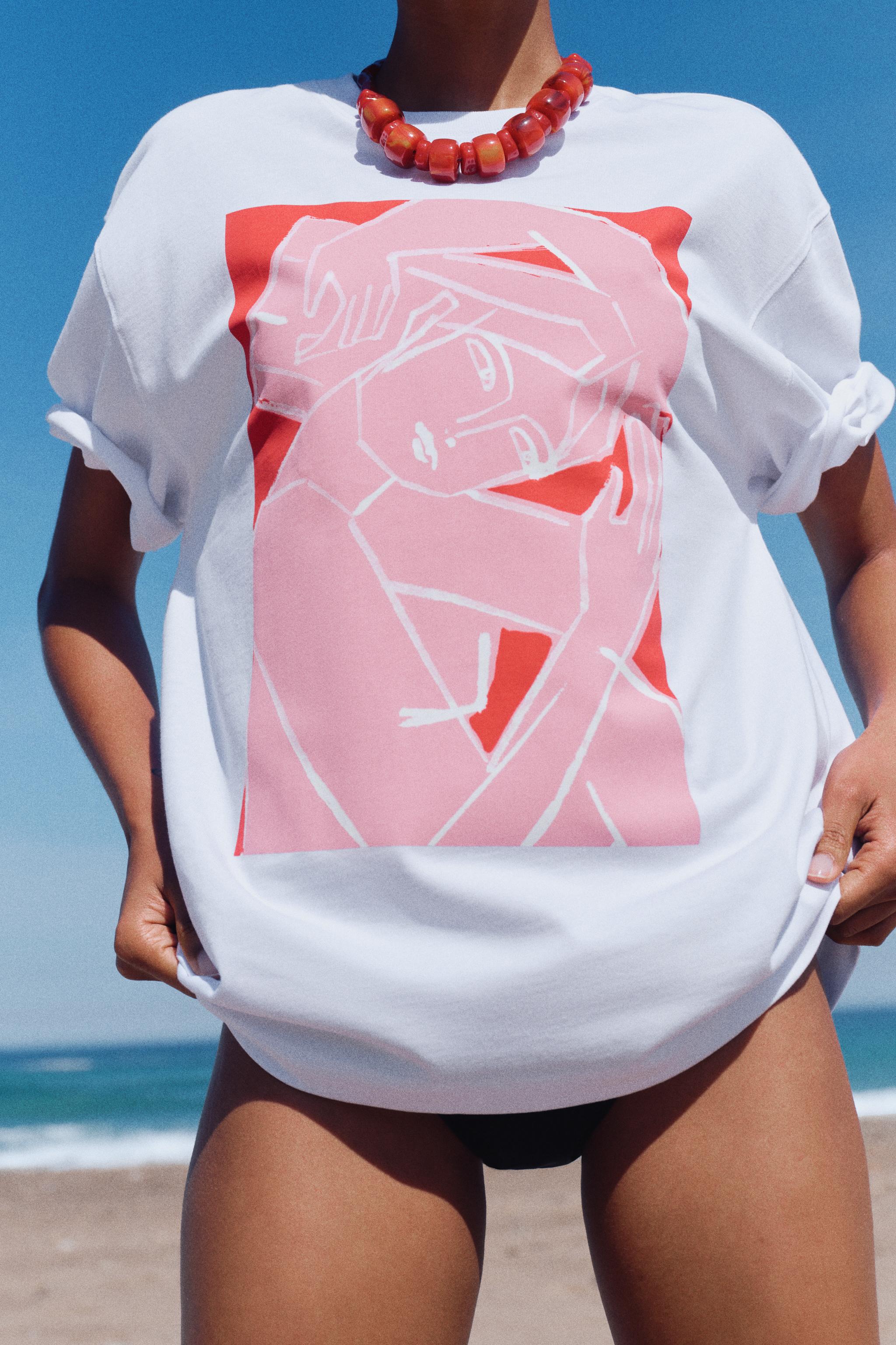 CONTRASTING PRINT T-SHIRT - Pink / White | ZARA United States