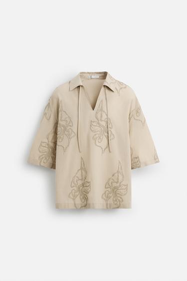 CHEMISE BRODERIE FEUILLES - Marron / Taupe de Zara - Image 6