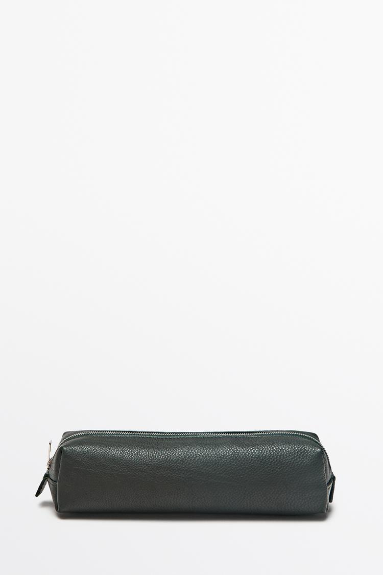 Nappa leather zip pouch — Bottle green