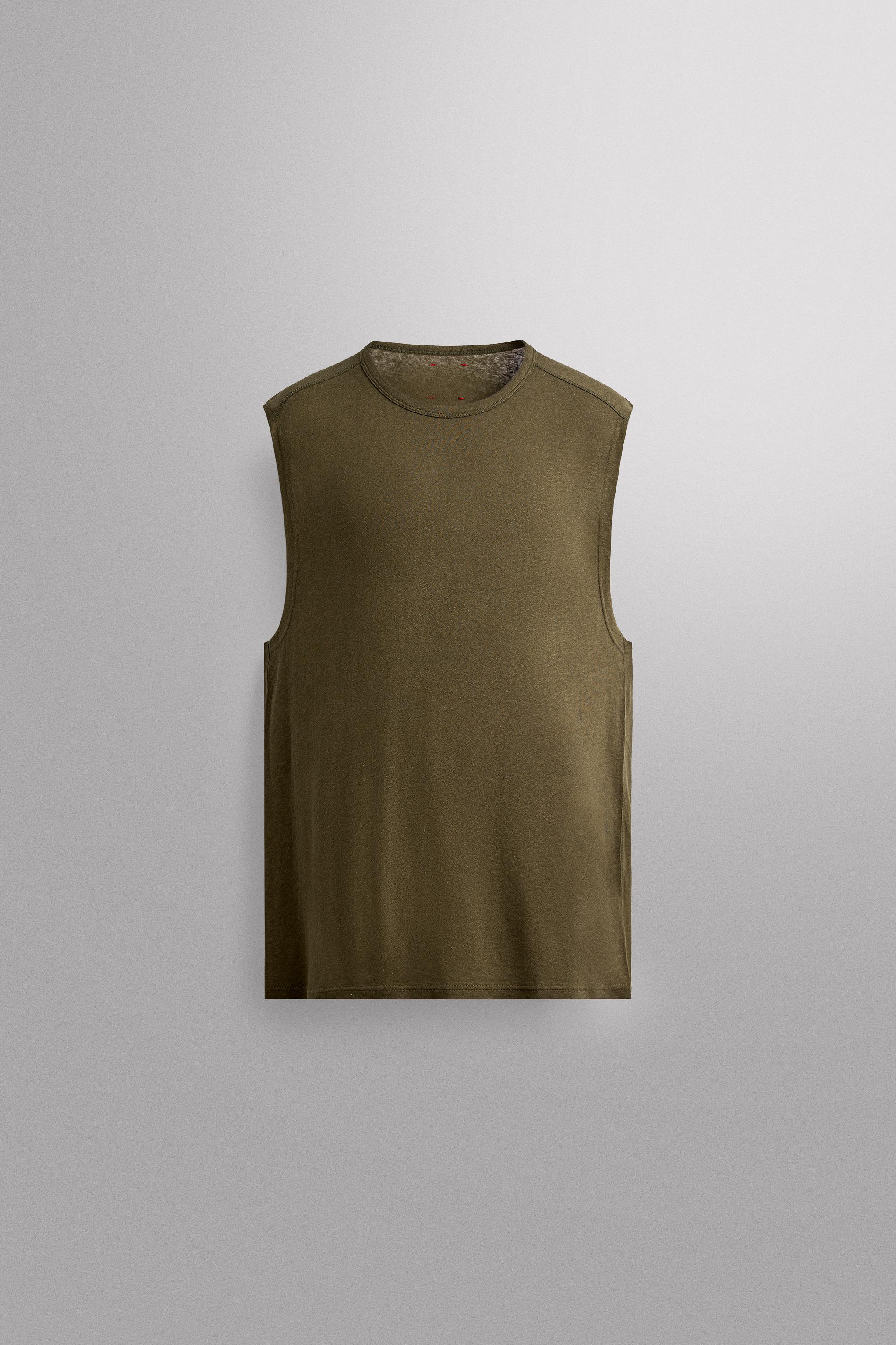 Мужские топы Zara LIGHTWEIGHT LINEN COTTON TANK TOP — фото 8