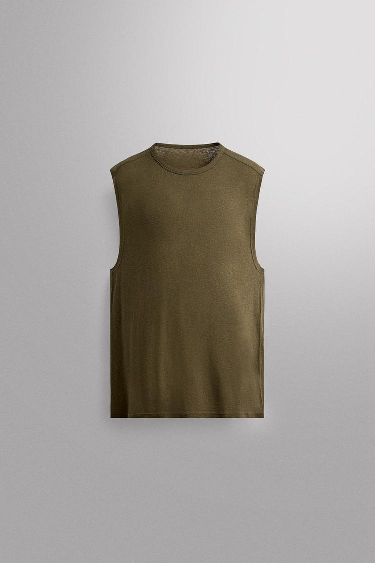 LINEN-COTTON LIGHTWEIGHT TANK TOP — Mid-green
