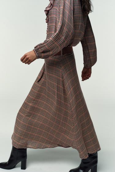 BLOUSE À CARREAUX ET VOLANTS - Marron / Écru de Zara - Image 4