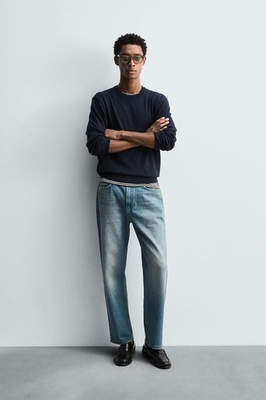 Zara TEXTURED COTTON SWEATER - Dark navy - Image 0