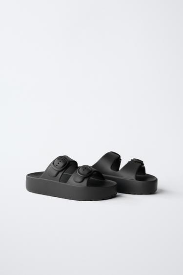 RUBBERISED BUCKLE SANDALS - Black by Zara - Image 1