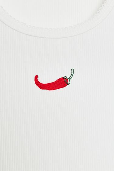 EMBROIDERED FRONT TOP - Oyster-white by Zara - Image 4