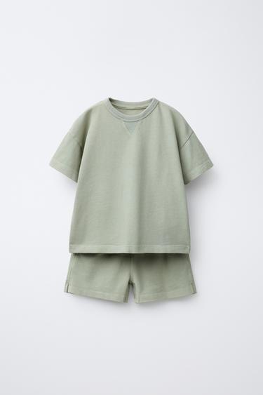 Zara PLAIN T-SHIRT AND BERMUDA JOGGING SET - Sea green
