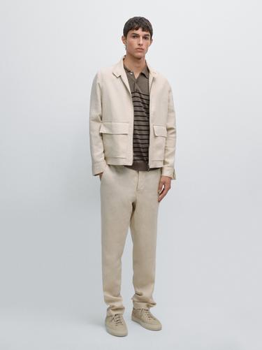 Zara Linen trousers with elastic detail - Beige