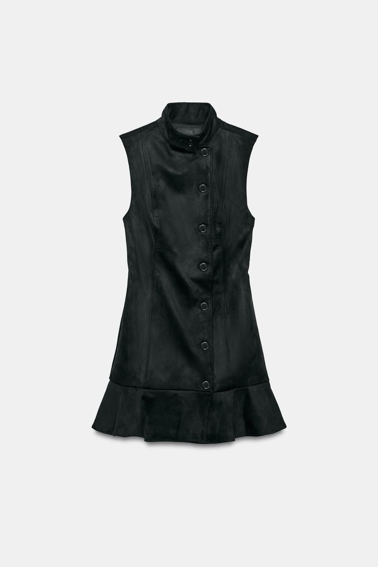 FAUX SUEDE RUFFLED DRESS