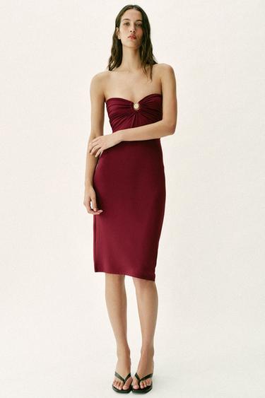 METALLIC TRIM POLYAMIDE MIDI SKIRT - Burgundy by Zara - Image 0