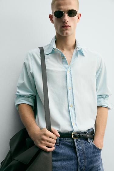 LIGHTWEIGHT COTTON DENIM SHIRT - Light blue by Zara - Image 5