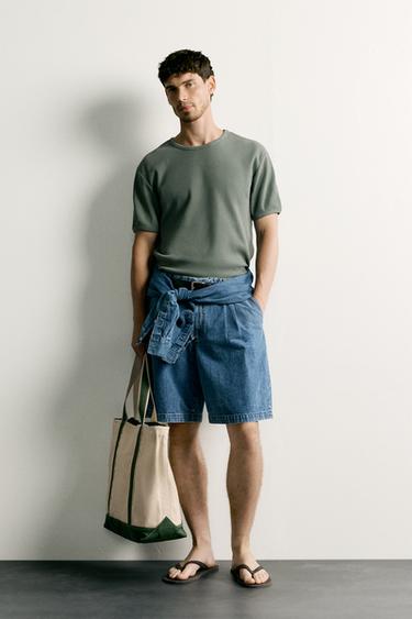 WAFFLE-KNIT TEXTURE T-SHIRT - Greenish by Zara