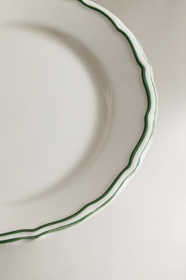 ASSIETTE À DESSERT EN FAÏENCE FILET CONTRASTANT - Blanc / Vert de Zara - Image 2