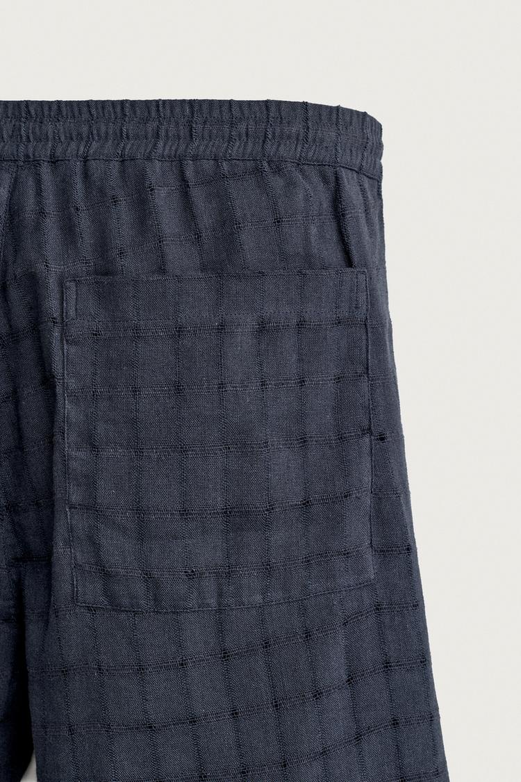 Pantalones cortos Bermuda de algodón/lino a cuadros jacquard 8