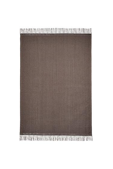 Zara CHECK BLANKET WITH FRINGING - Dark brown