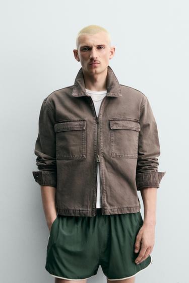 CAZADORA CROPPED FIT CREMALLERA - Marrón / Topo de Zara