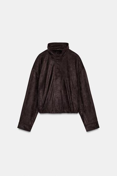 FAUX SUEDE BOMBER JACKET - Brown by Zara - Image 0