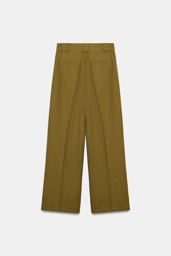 PANTALON À PLIS ET PASSANTS - Vert huile de Zara - Image 6