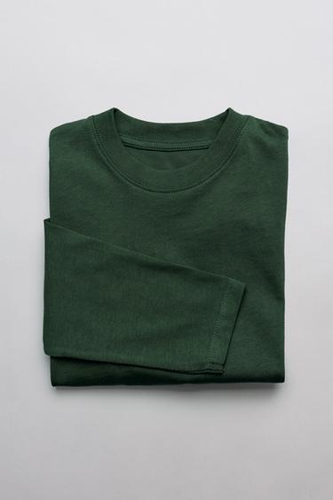 Zara BASIC MEDIUM WEIGHT T-SHIRT - Green