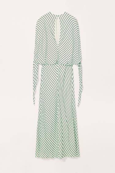 LIMITED EDITION STRIPED DRESS WITH TIE DETAIL - White / Green by Zara - Image 6