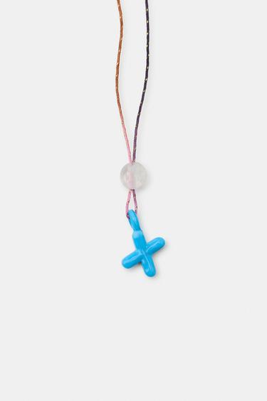 CORD NECKLACE WITH ALPHABET LETTER - Light blue by Zara