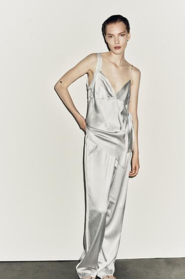 PANTALON DROIT SATINÉ - Gris bleu de Zara - Image 0