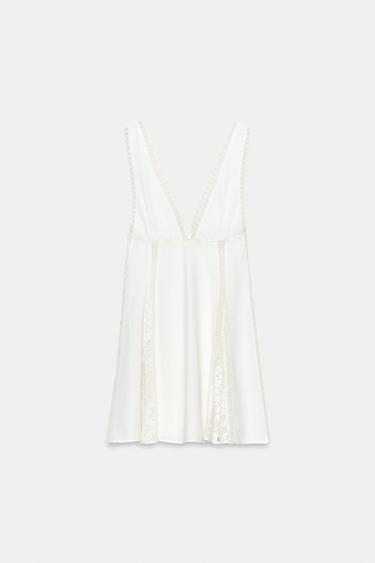LACE MINI DRESS - Oyster-white by Zara - Image 4