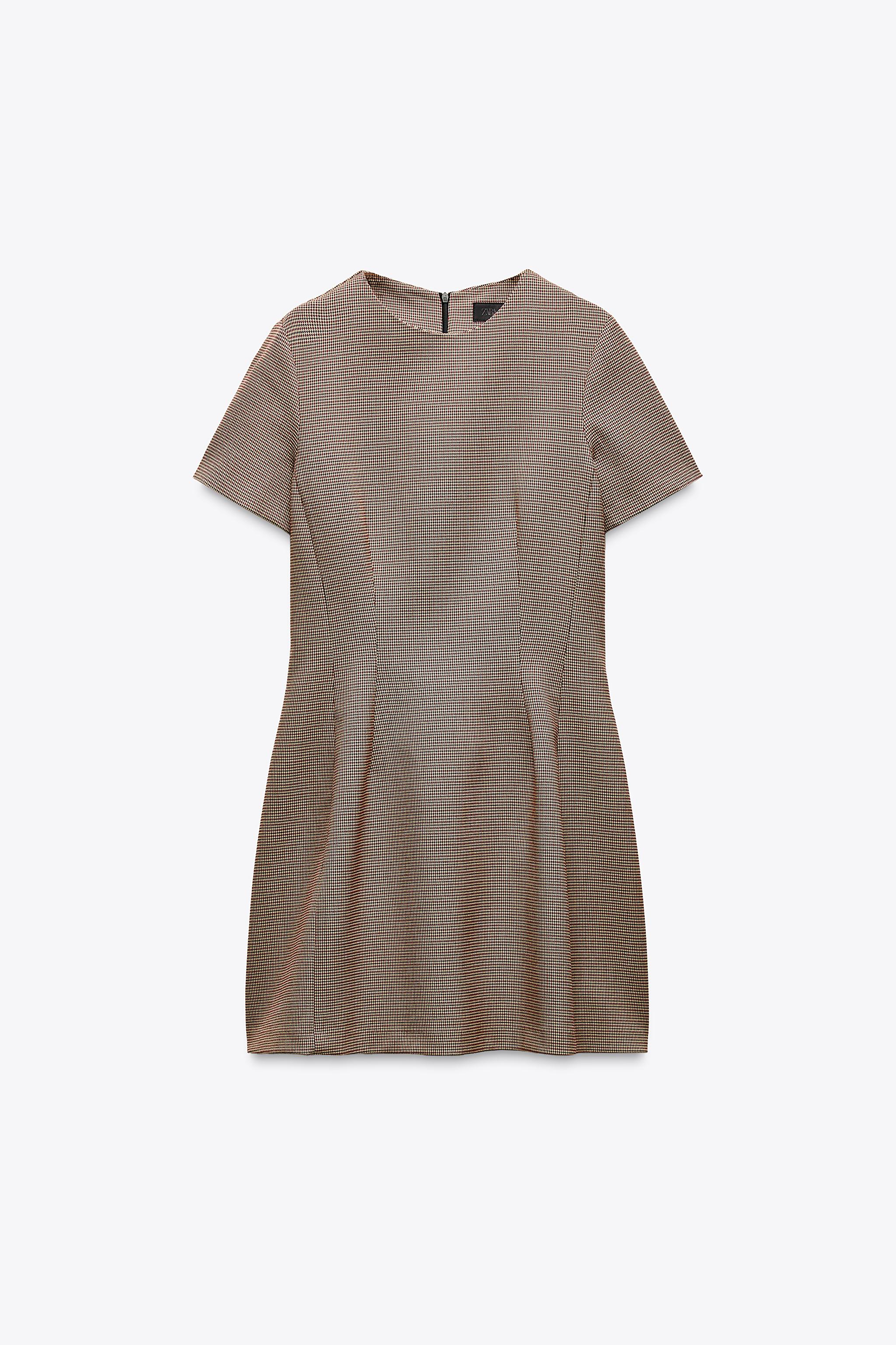 ZW COLLECTION CHECK PLEATED DRESS - Toffee | ZARA Australia