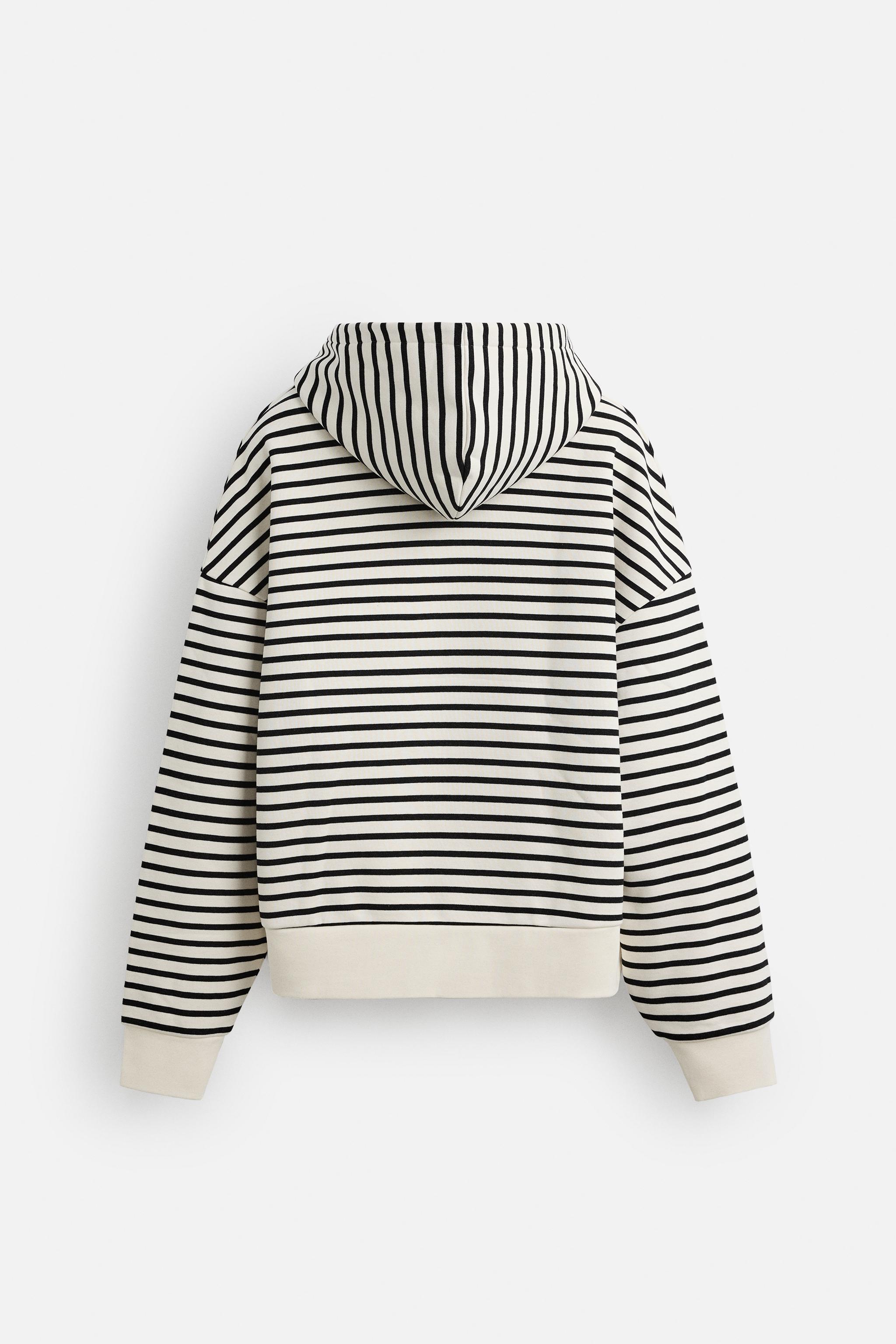 STRIPED SWEATSHIRT WITH SLOGAN - White / Navy | ZARA United