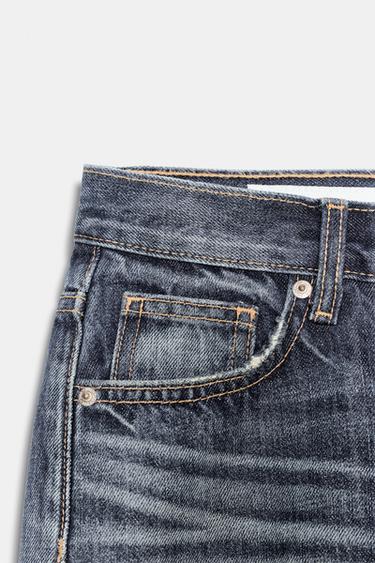 TRF RIPPED STRAIGHT MID-WAIST JEANS - Navy blue by Zara