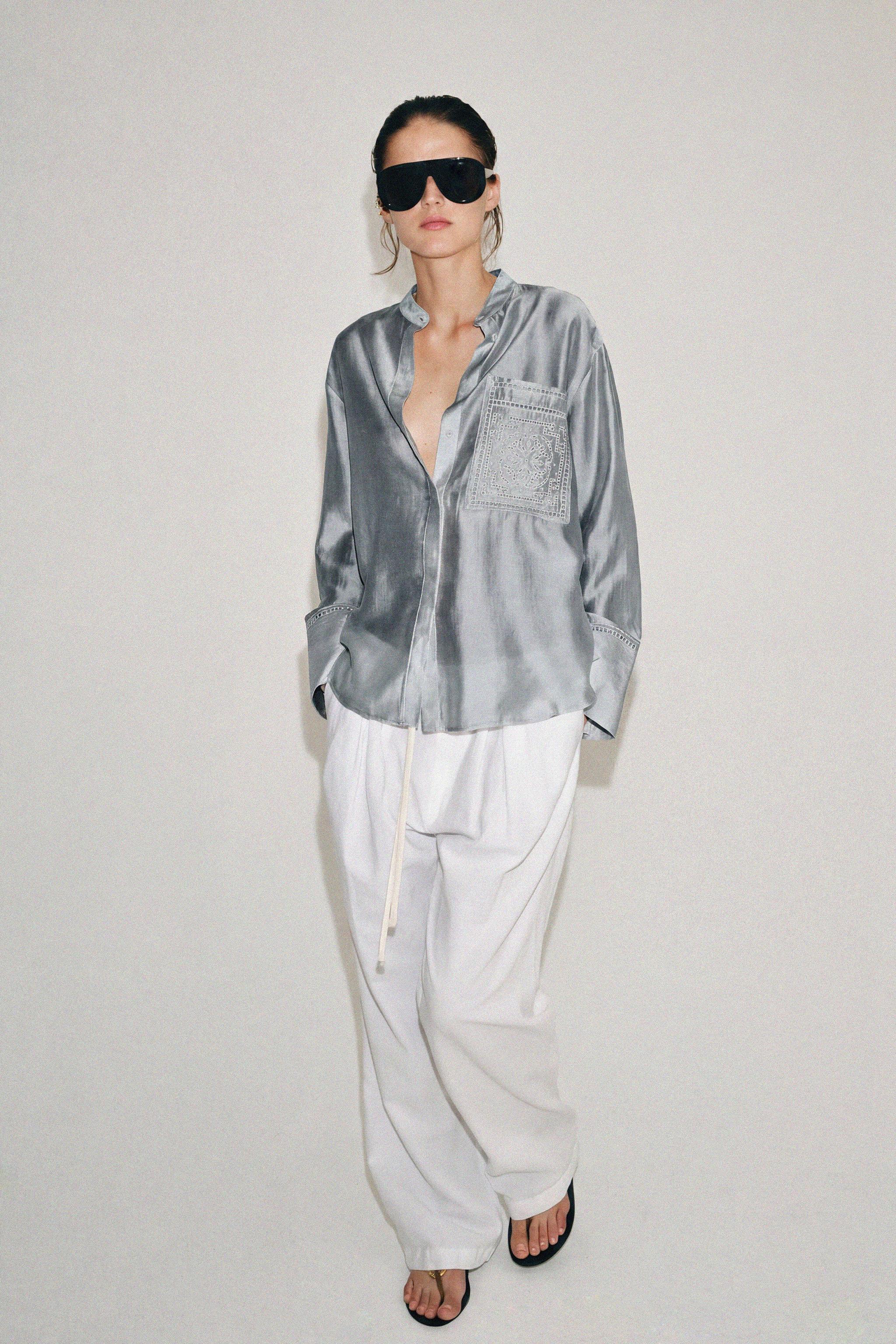 Zara İŞLEMELİ CEPLİ GÖMLEK ZW COLLECTION görsel 8