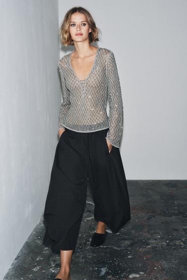 TOP DE CROCHET COM MISSANGAS - Cinzento da Zara