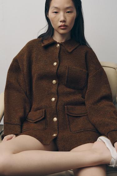 KNIT CARDIGAN WITH GOLDEN BUTTONS - Light brown by Zara - Image 0