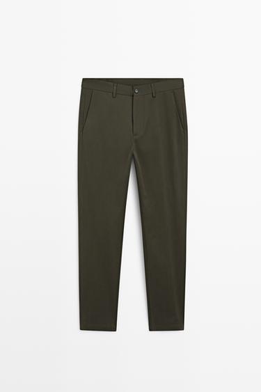 Cotton blend slim fit pants — Khaki 1