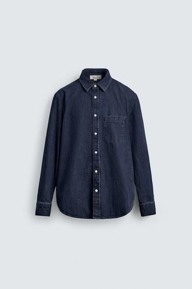 Zaras REGULAR FIT DENIMSKJORTA - Mörkt marinblå