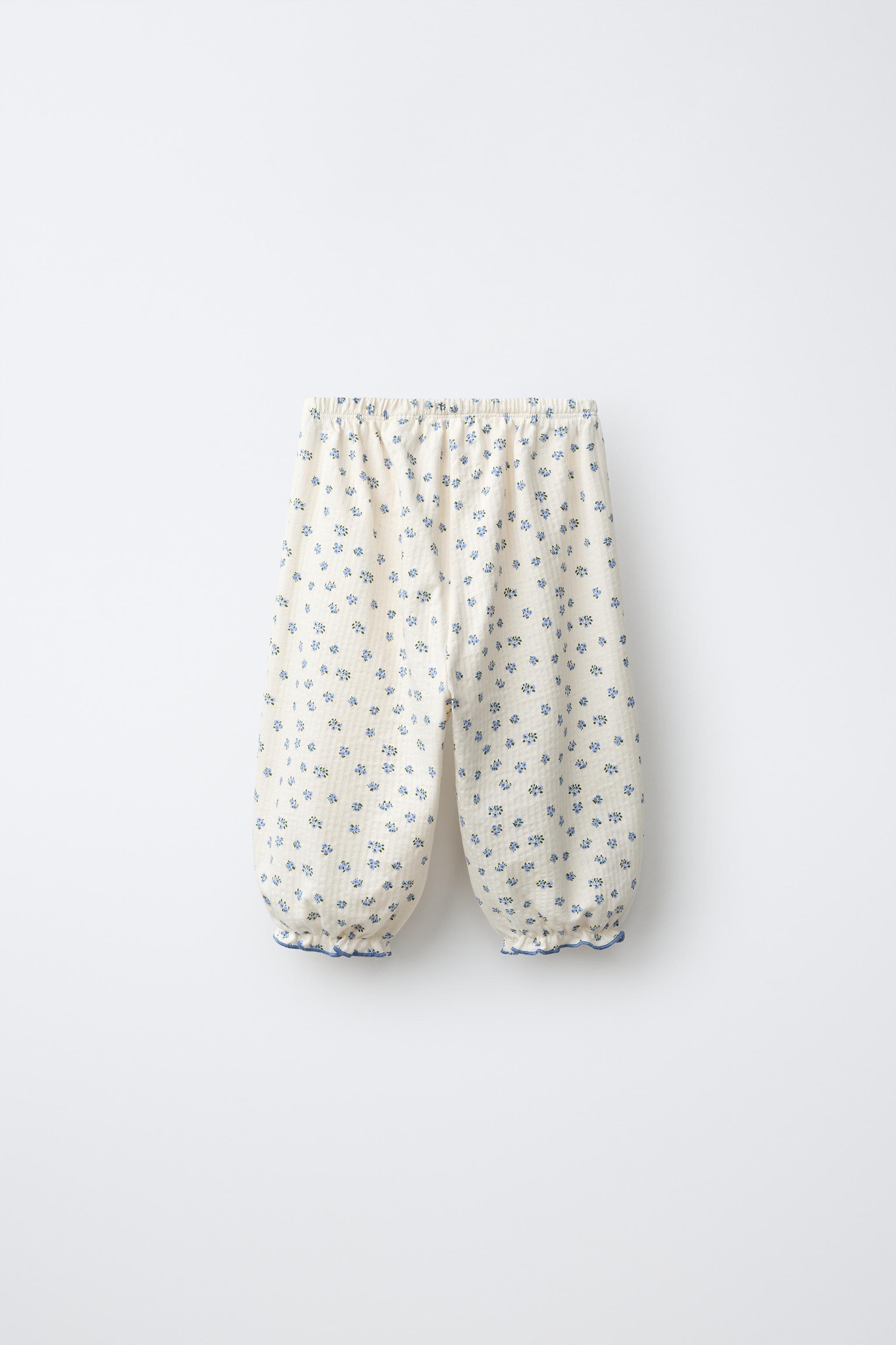 TEXTURED FLORAL PANTS — Ecru