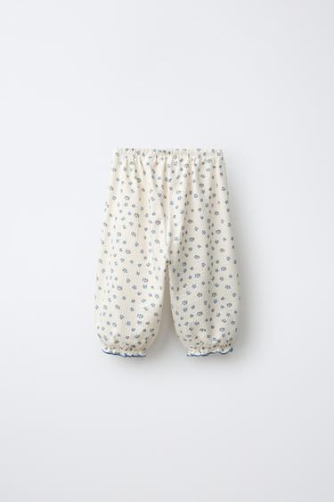 TEXTURED FLORAL PANTS — Ecru 2