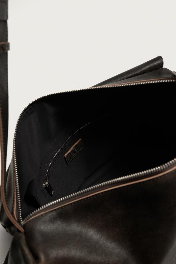 SAC BANDOULIÈRE EN CUIR À RABAT - Marron de Zara - Image 7
