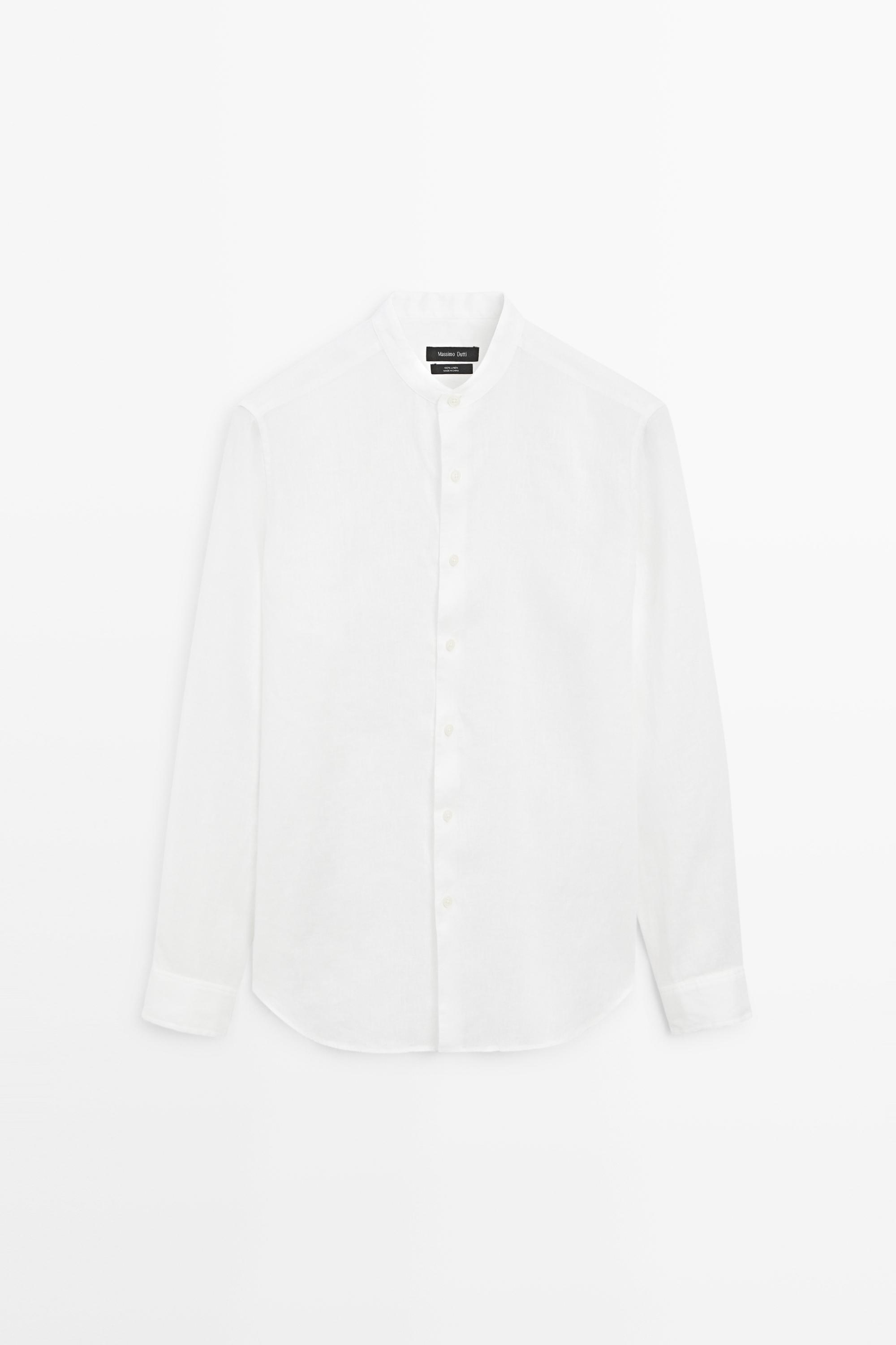 Chemise regular fit 100 % lin à col officier