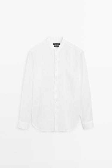 Zara 100% linen regular fit stand collar shirt - White - Image 0